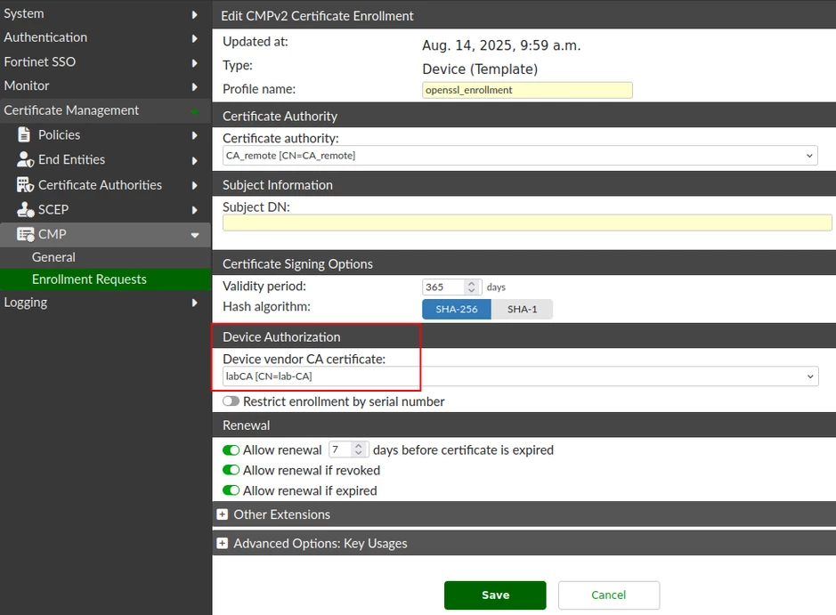 Technical Tip: Certificate Management Protocol (CMP) Configuration ...