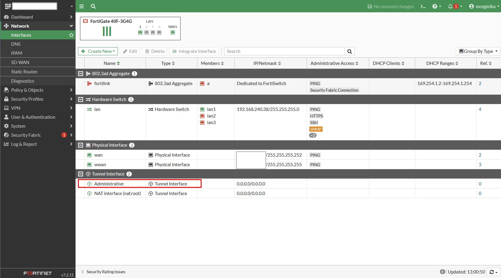 Interfaces list screenshot