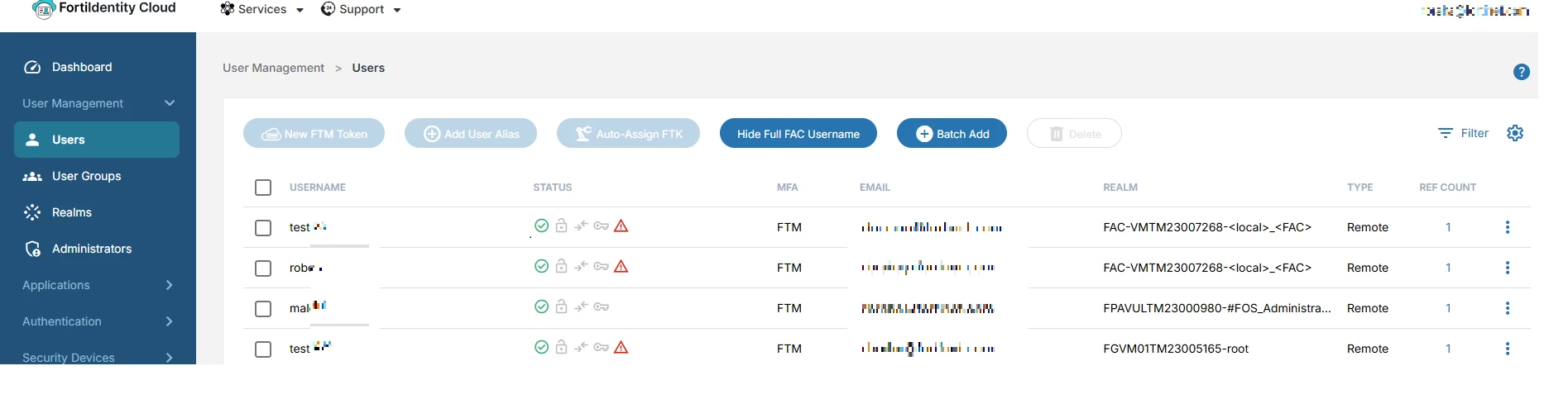 Figure 4. Users in FortiToken Cloud