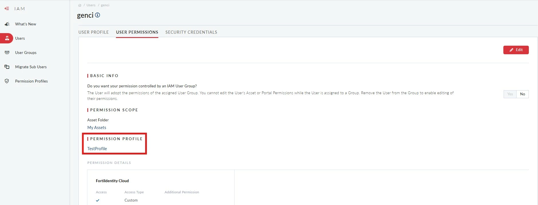 Figure 3. Adding user to profile created before