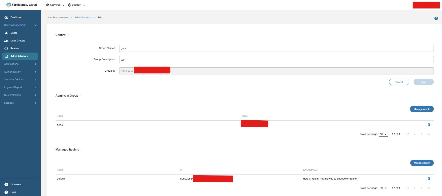 Figure 7. Add user part of Admin Group in FortiIdentity Cloud