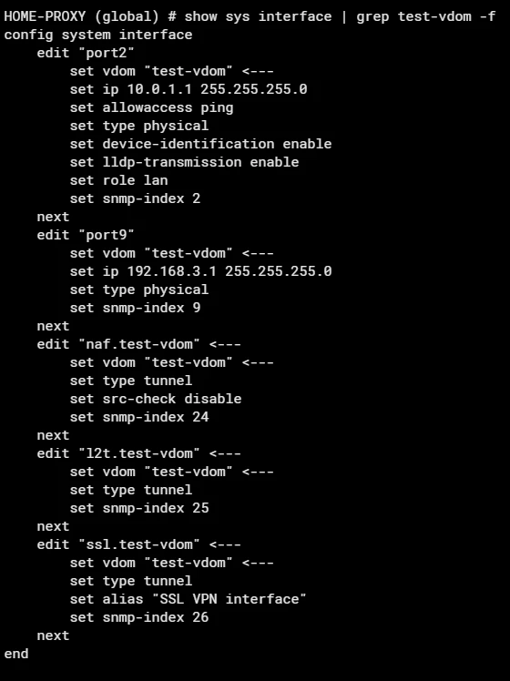 interfaces belonging to "test-vdom" vdom