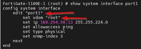 show system interface port1