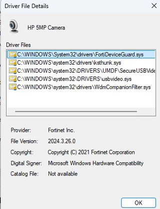 USB Video Device Driver Details