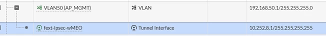 VPN Tunnel added under the interface connecting FortiGate to FortiExtender (Network -> Interfaces)
