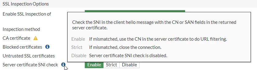 SNI check GUI snippet