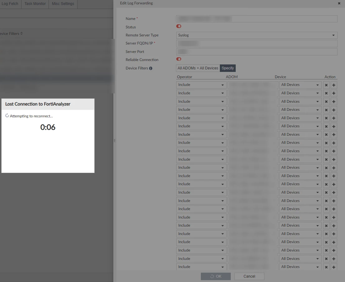 FortiAnalyzer GUI crash example