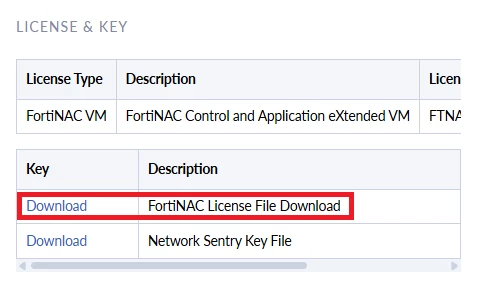 Figure 1. Downloading the License key from support portal.