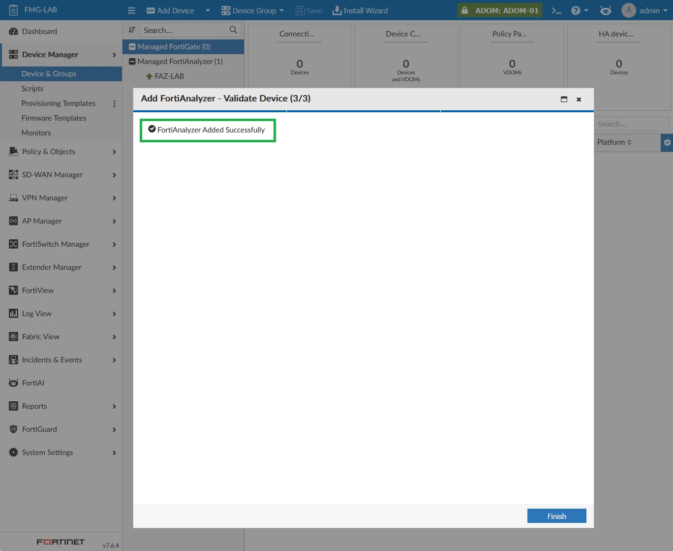 Add FortiAnalyzer - Step3 - Validate Device - Successful.png