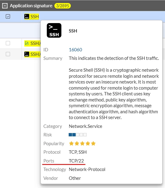 SSH Application (has default port TCP/22)