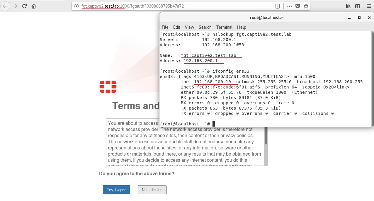 Client connected to port3 captive portal network.