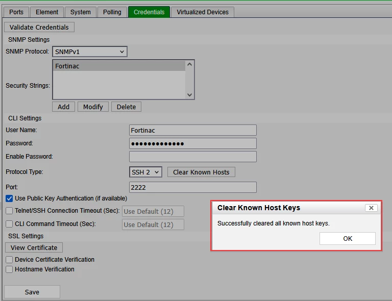 Figure 2. Successful output from FortiNAC GUI.