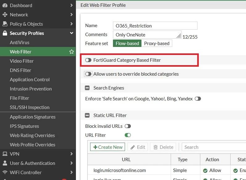 Disable FortiGuard Category