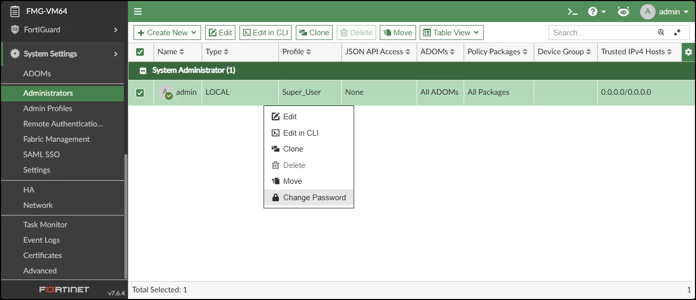 Configuration options in FMG OS 7.6
