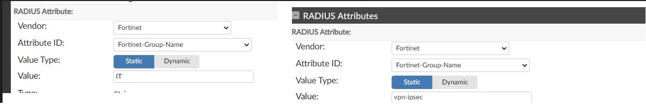 Figure 1. Radius attributes for different user groups