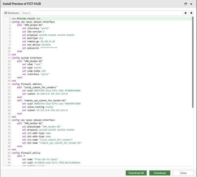 Technical Tip: Configuring IPsec VPN using CLI scripts in FortiManager ...