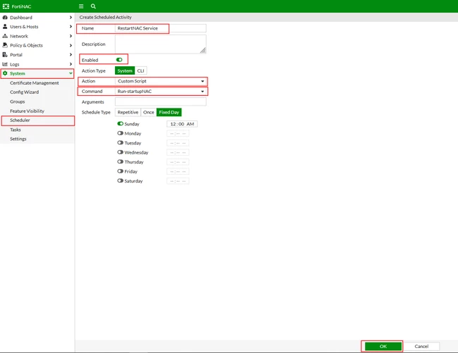 Figure 3. Create a new RestartNAC Scheduler Activity.