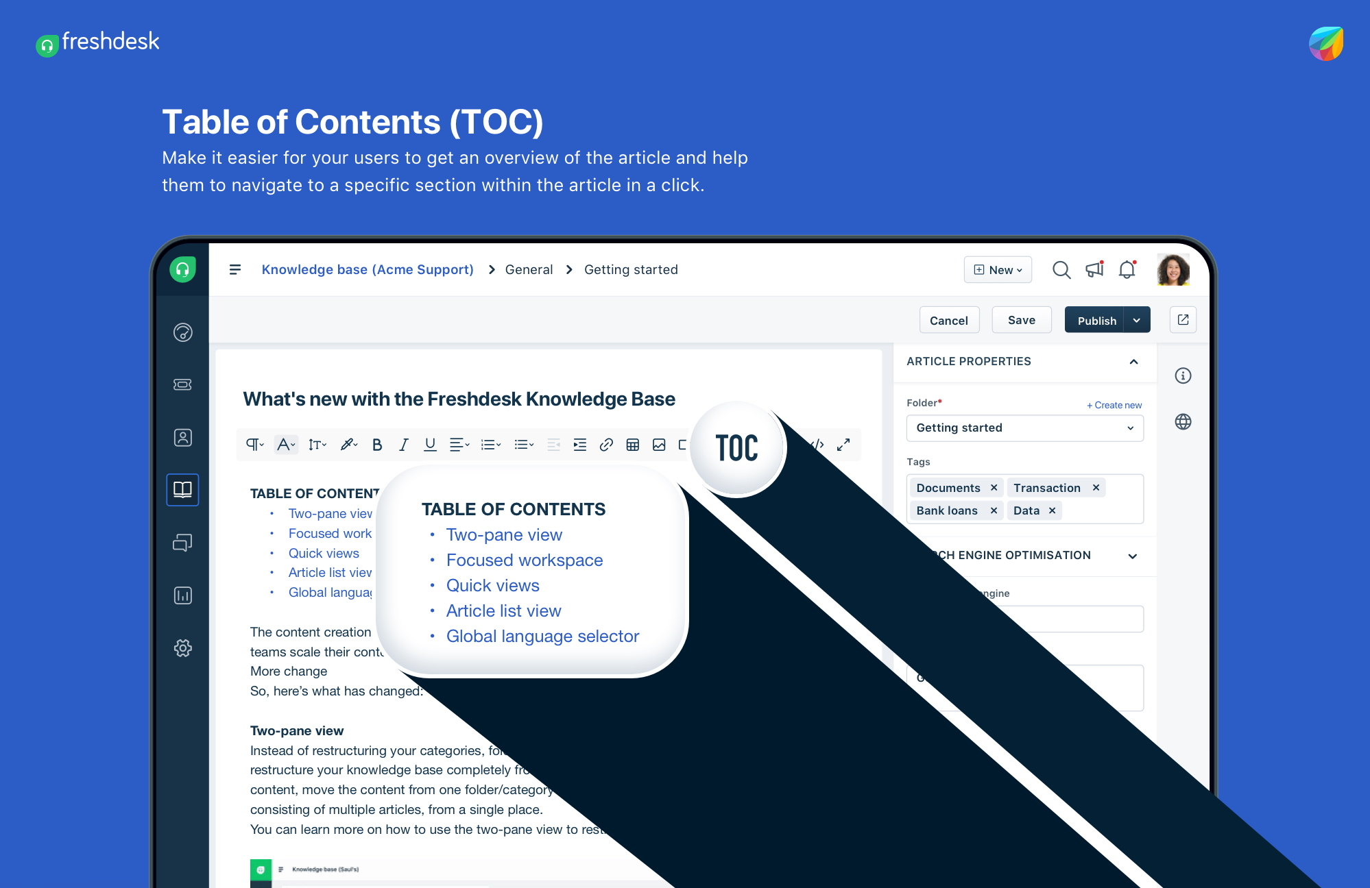 Table of Contents in Freshdesk Knowledge Base