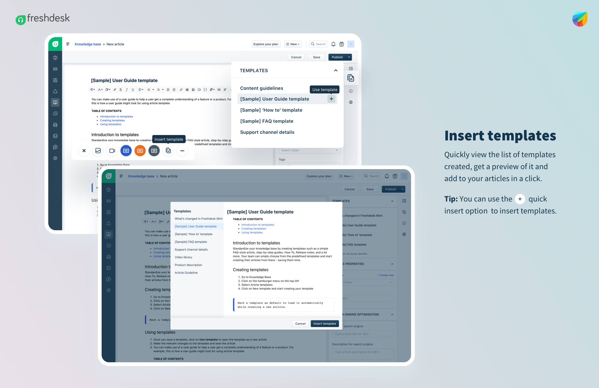 Insert Article Templates in Freshdesk