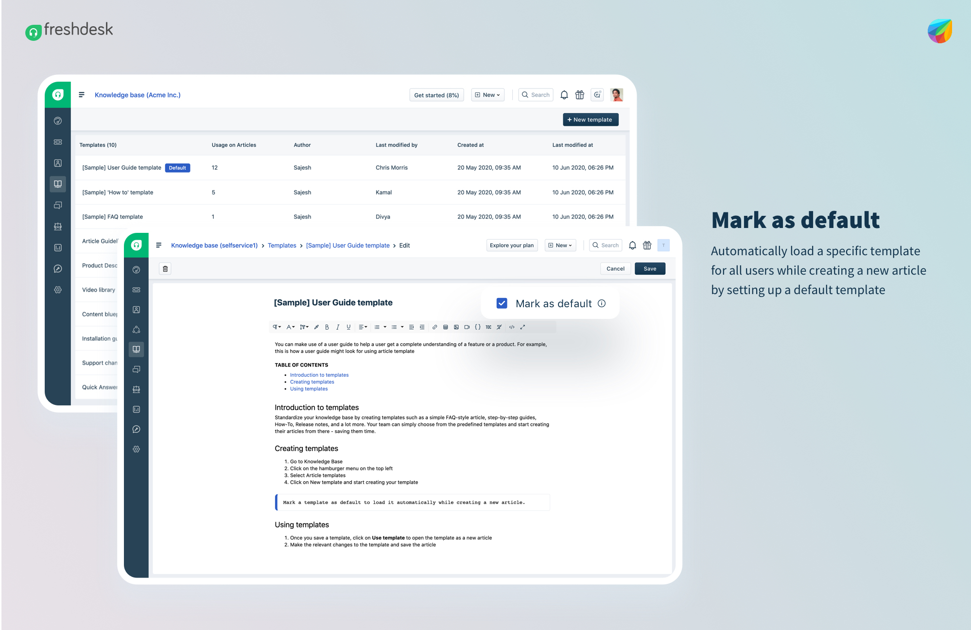 Default Article Templates in Freshdesk