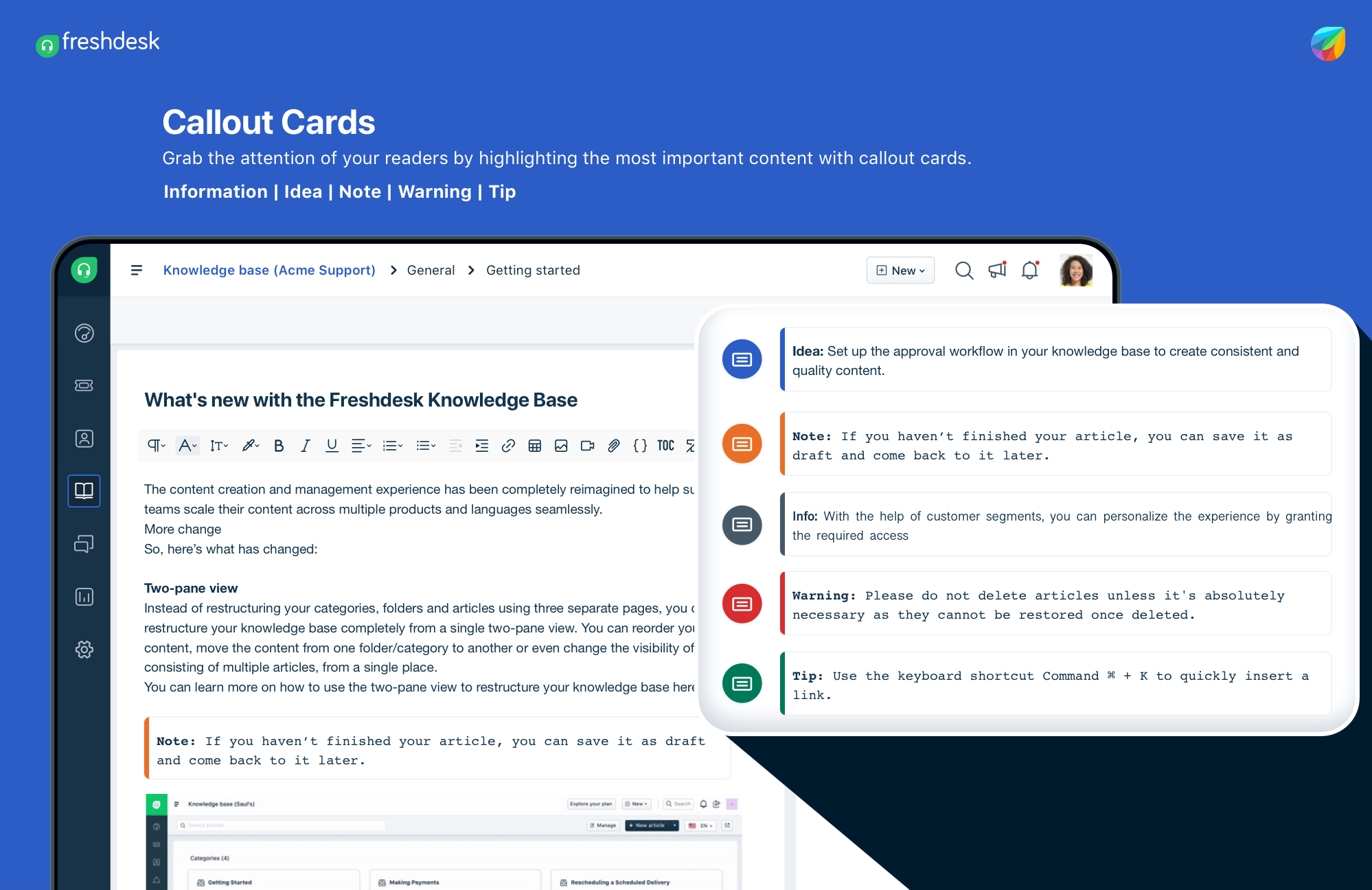 Callout cards in Freshdesk Knowledge Base