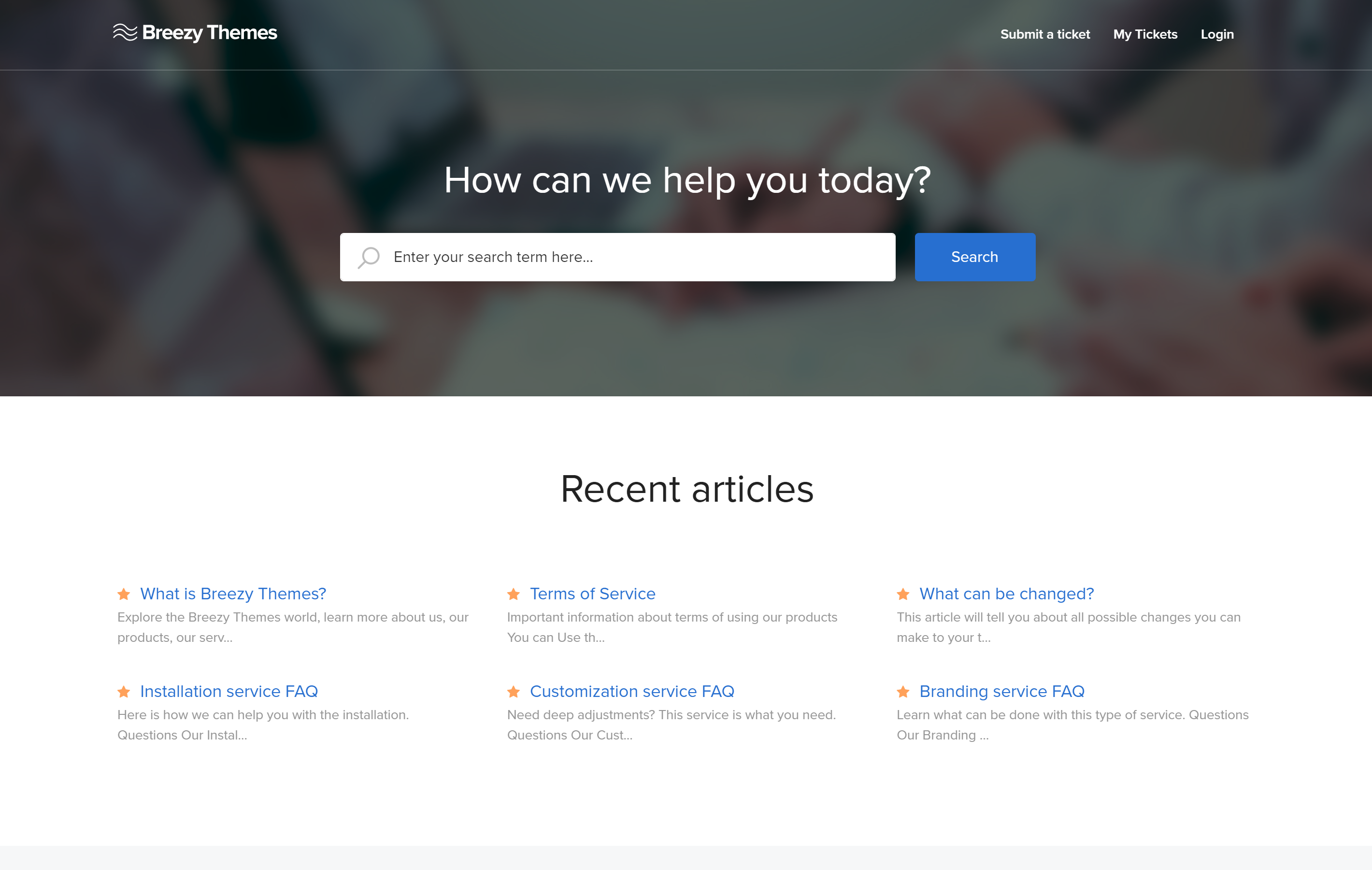 Freshdesk theme customized by Breezy Themes