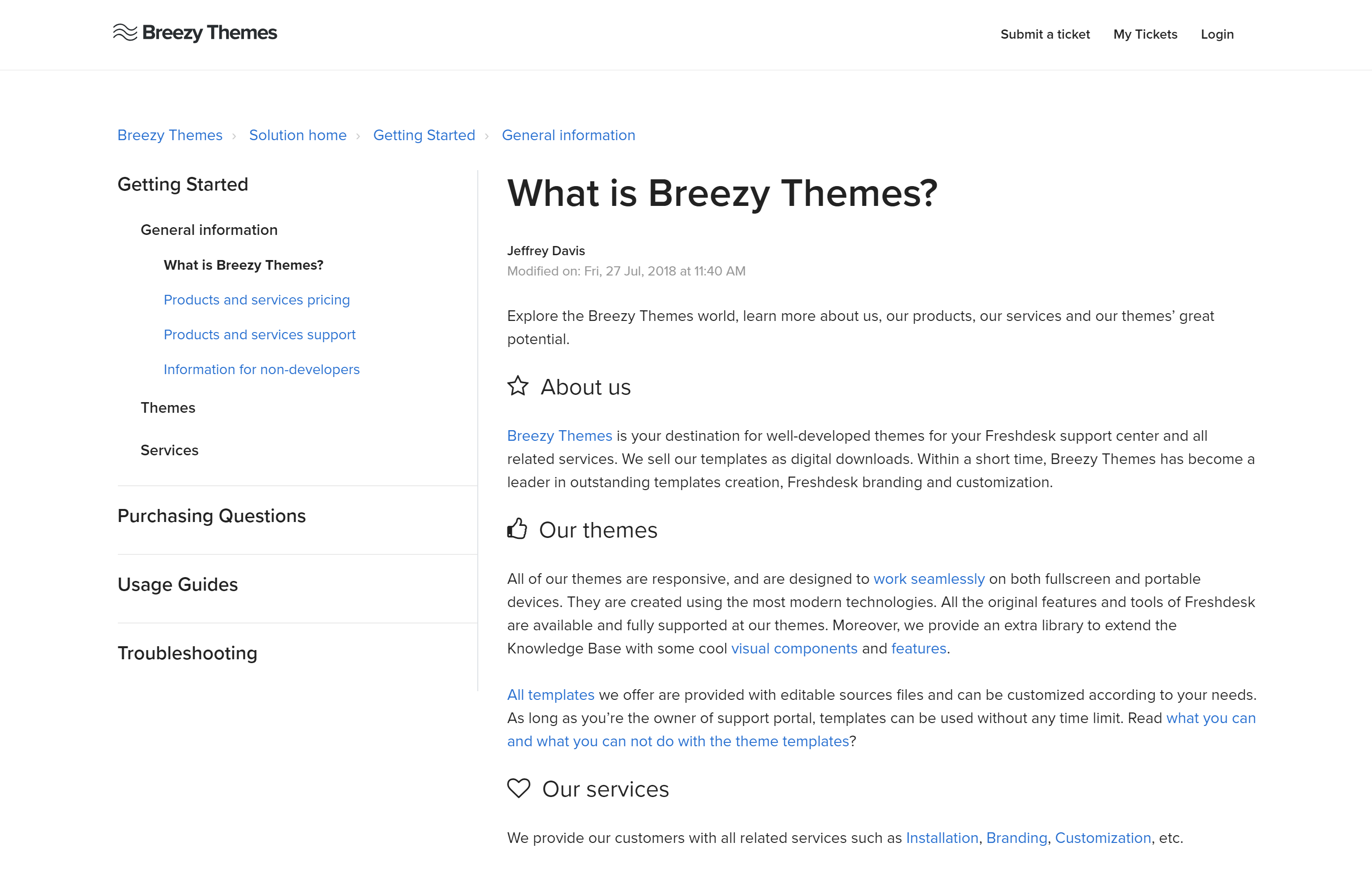 Article page on a Freshdesk theme customized by Breezy Themes