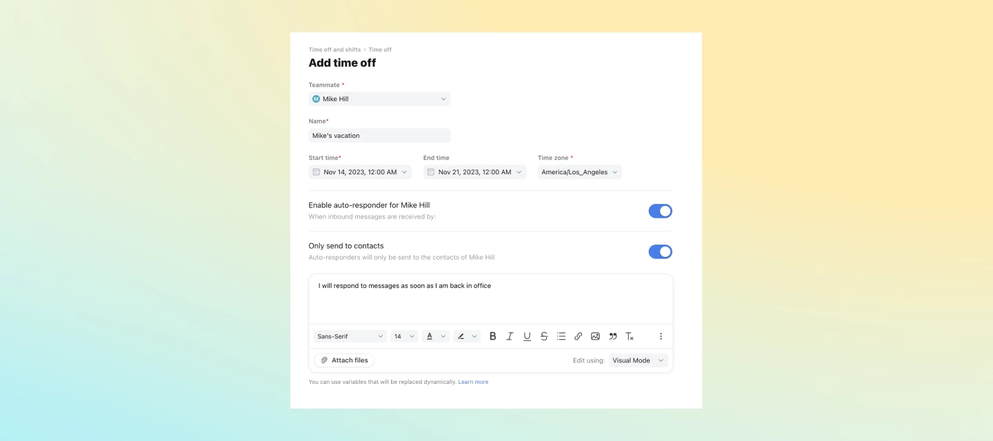 Automate out-of-office statuses and shift overrides with time off ...