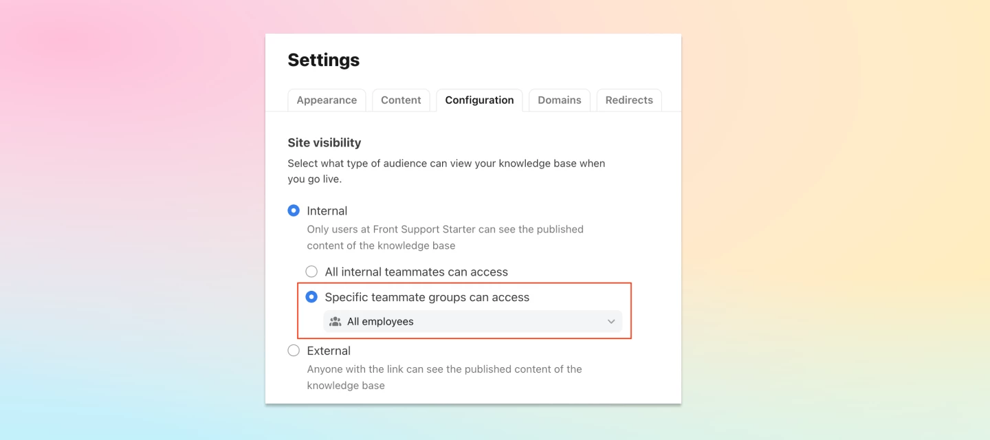 Control internal Knowledge Base access with teammate groups | Community