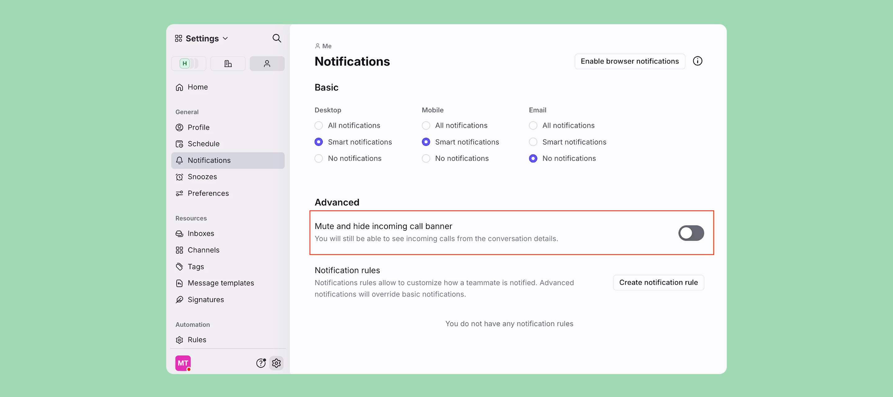 Silence Dialpad call notifications