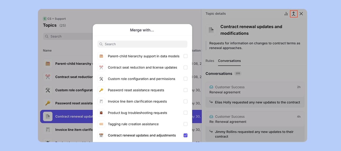 Merge and continuously discover new Topics
