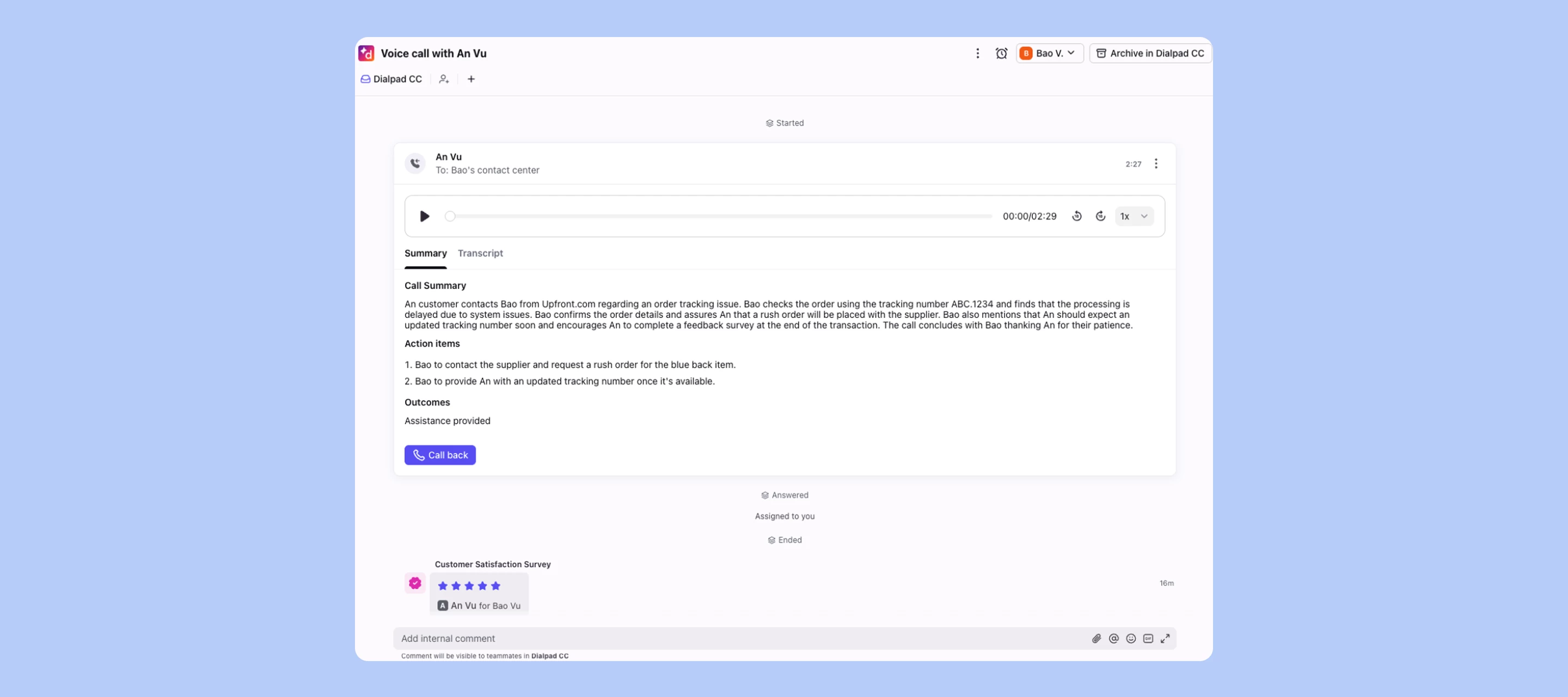 Bring Dialpad CSAT scores right into Front