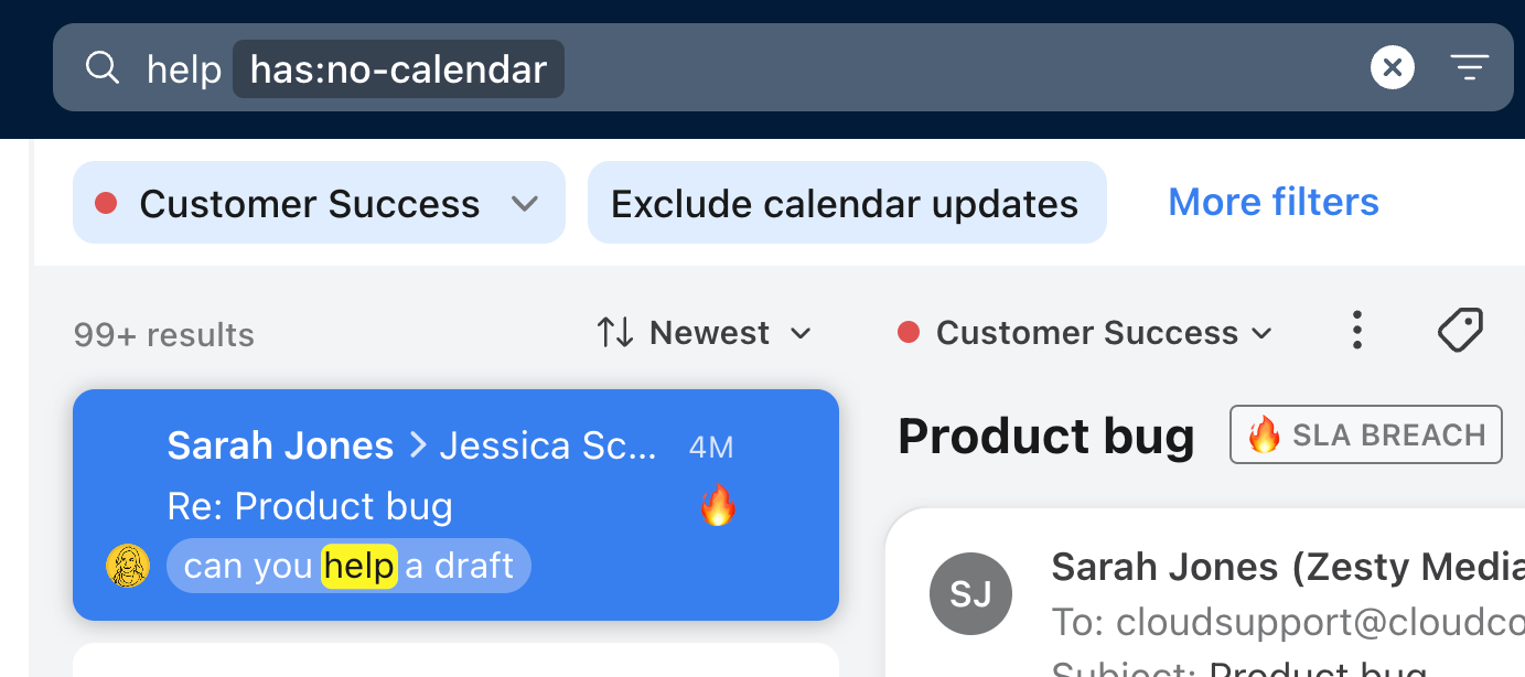 Exclude calendar updates from your search results
