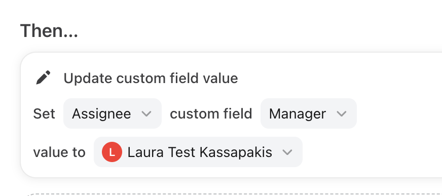 New action in team and company rules: update custom field value
