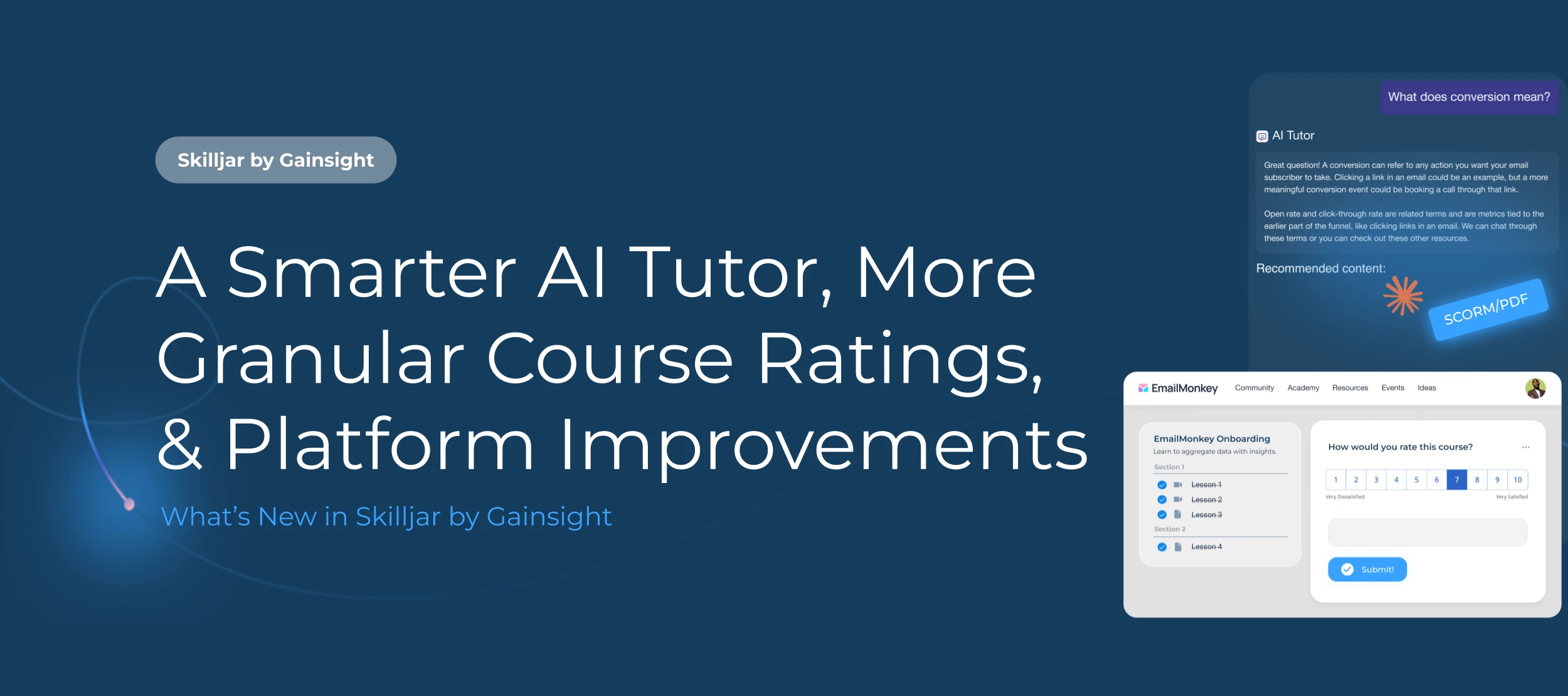 Skilljar by Gainsight: A Smarter AI Tutor, More Granular Course Ratings, & Platform Improvements