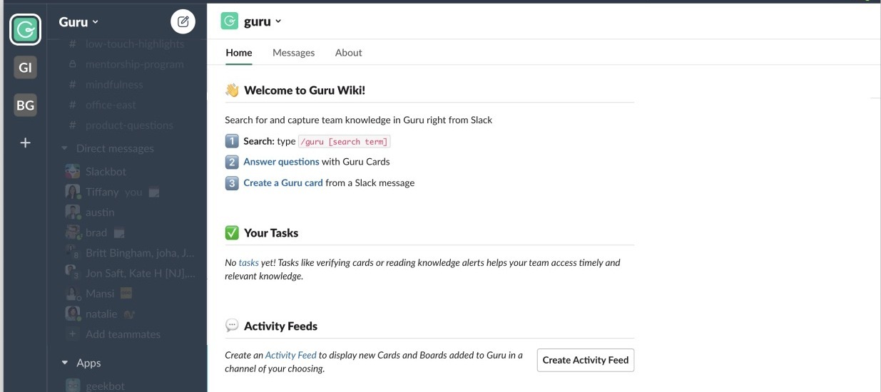 New Slack Home tab: Make the most of Guru’s Slack App features!