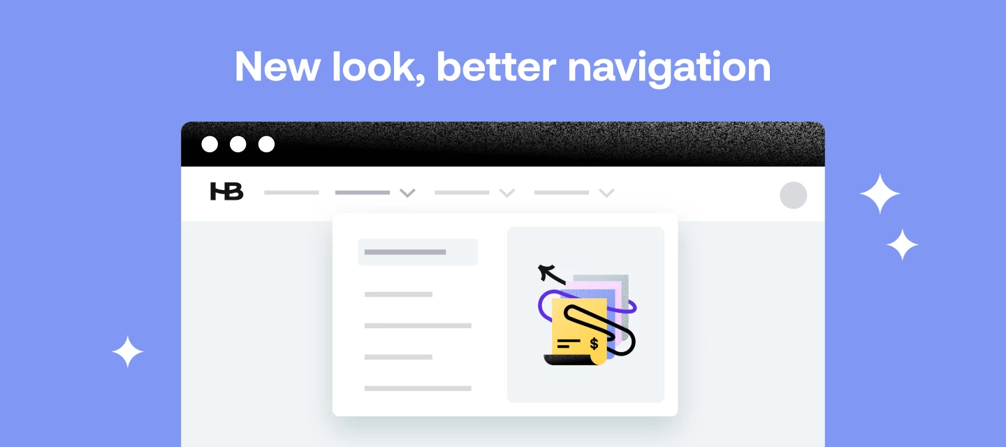HoneyBook redesigned top navigation bar announcement graphic showing updated app header