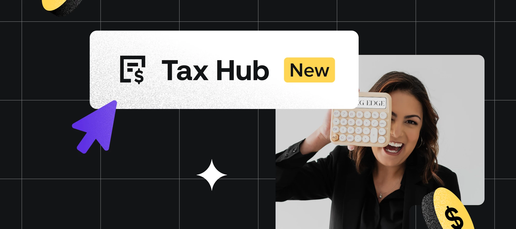HoneyBook Tax Hub announcement graphic showing tax reporting and bookkeeping tools for independent businesses