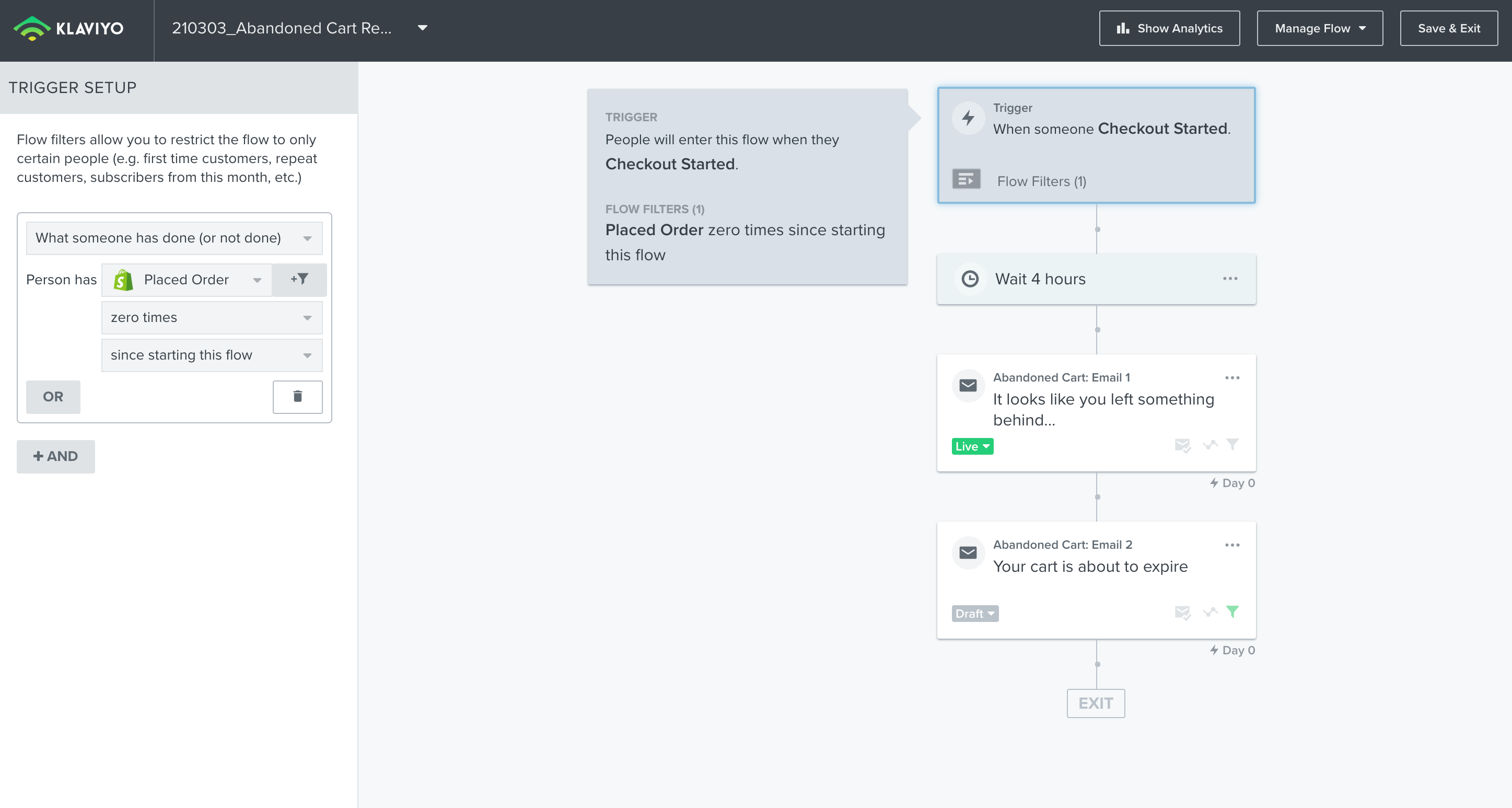 Get both welcome flow and abandoned checkout flow