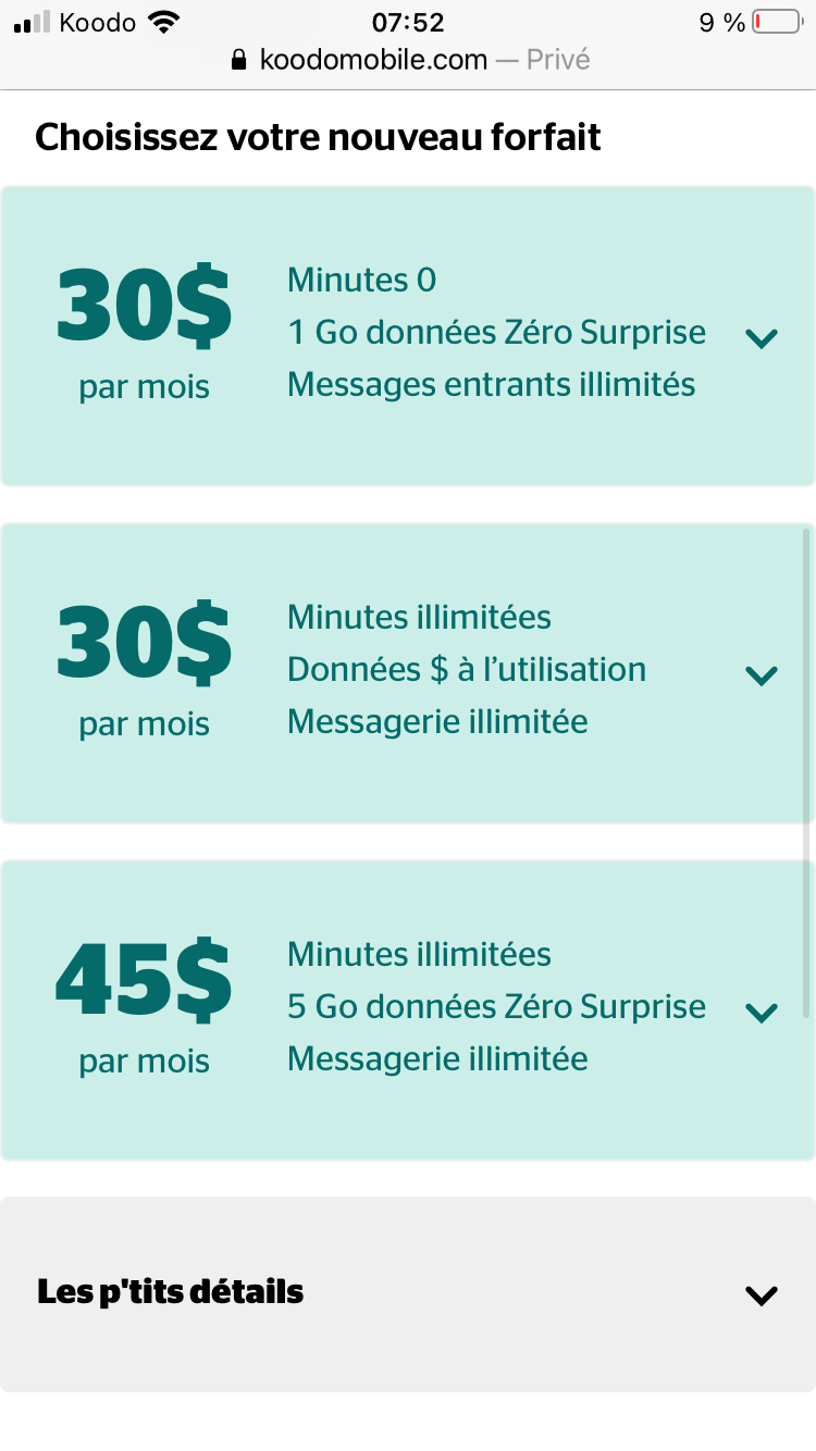 Impossible De Choisir Un Forfait Afficher Dur Le Site Koodo Community