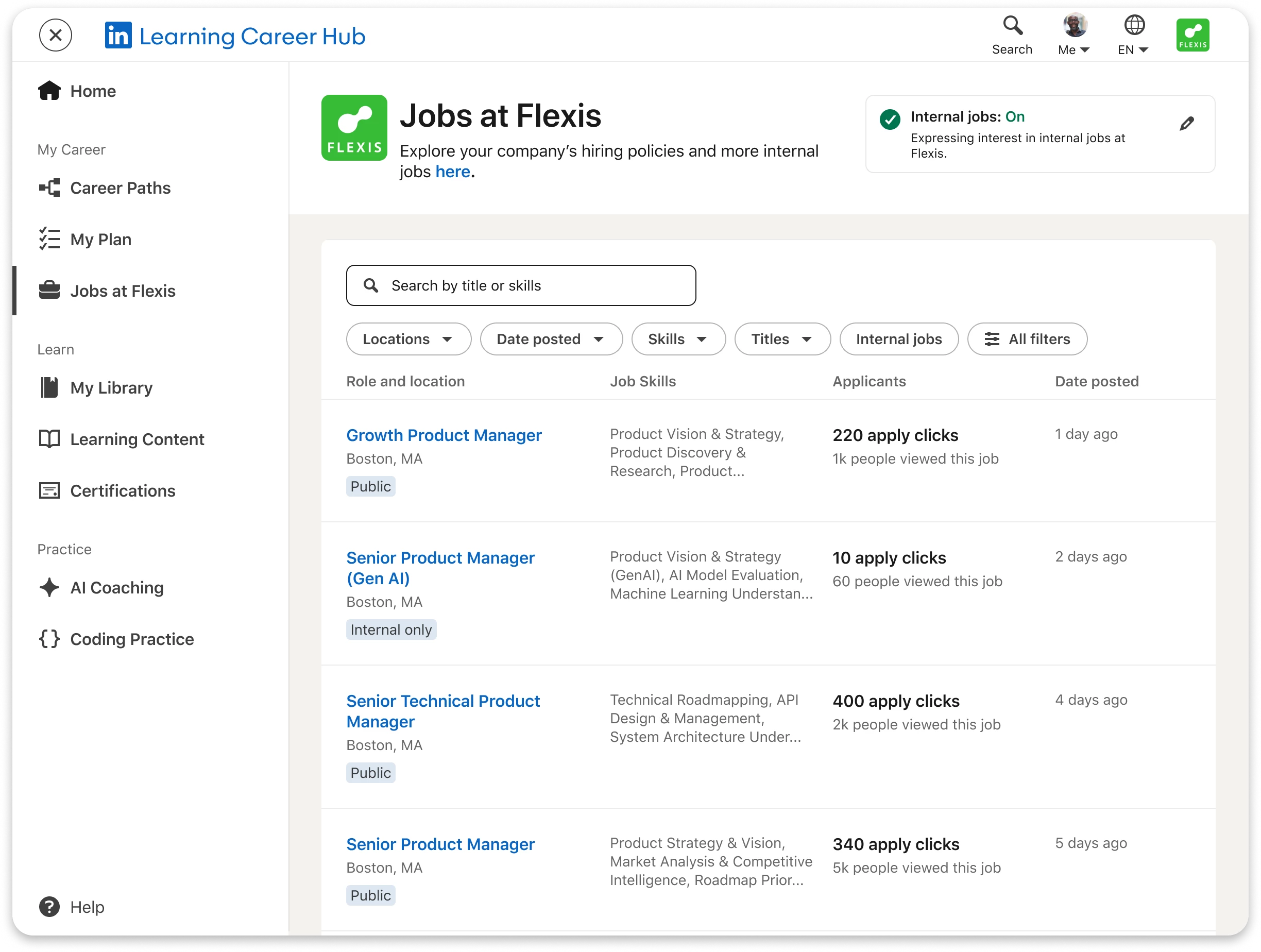 Internal Jobs board example