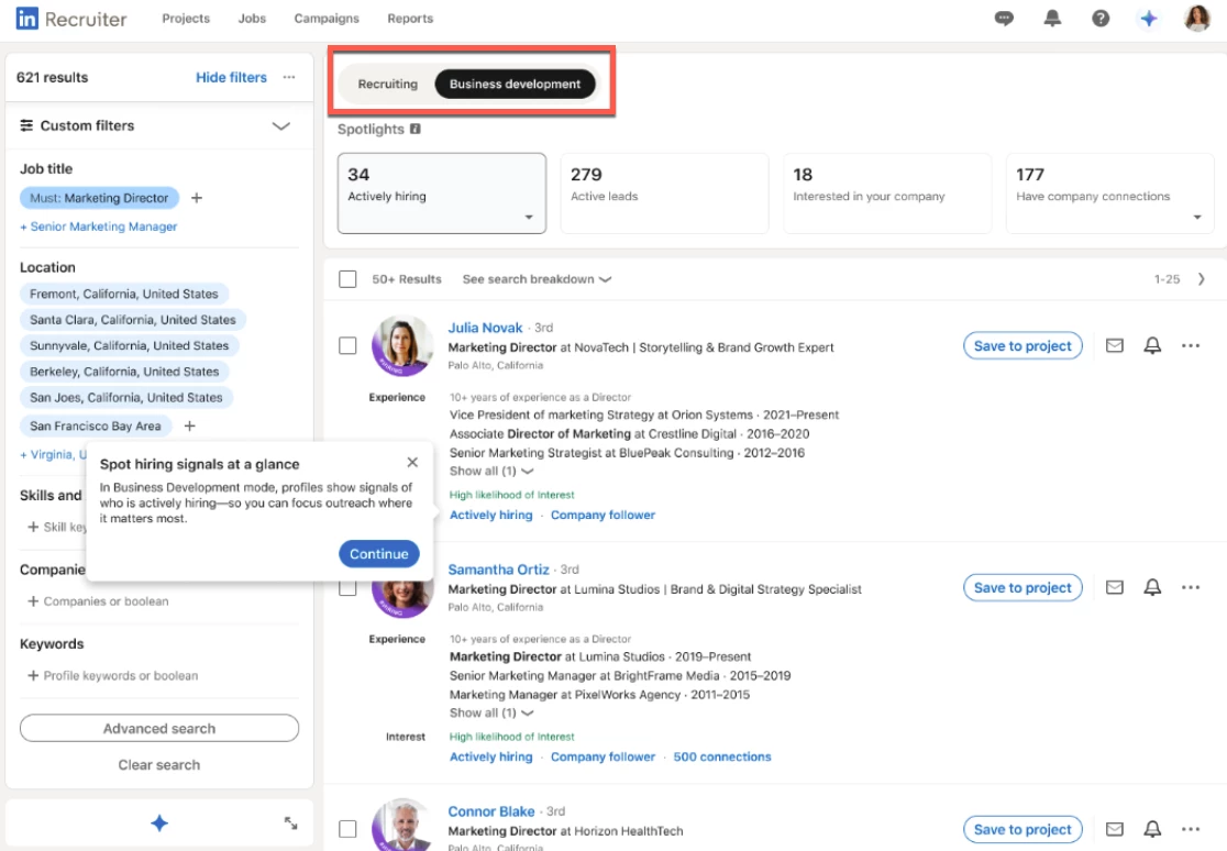 Business Development Mode in Search