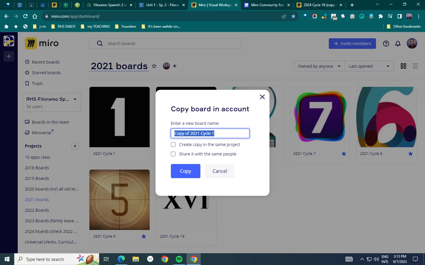 Allow Move to Project when duplicating Miro