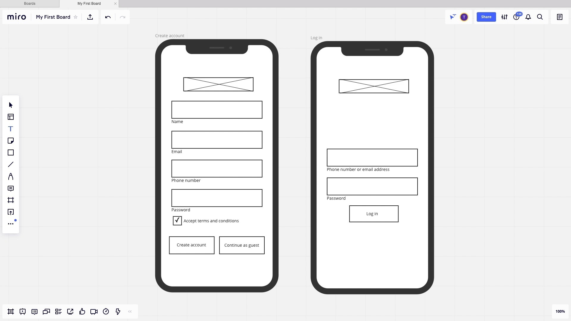 Mid-Fidelity Prototype Login/Create Profile