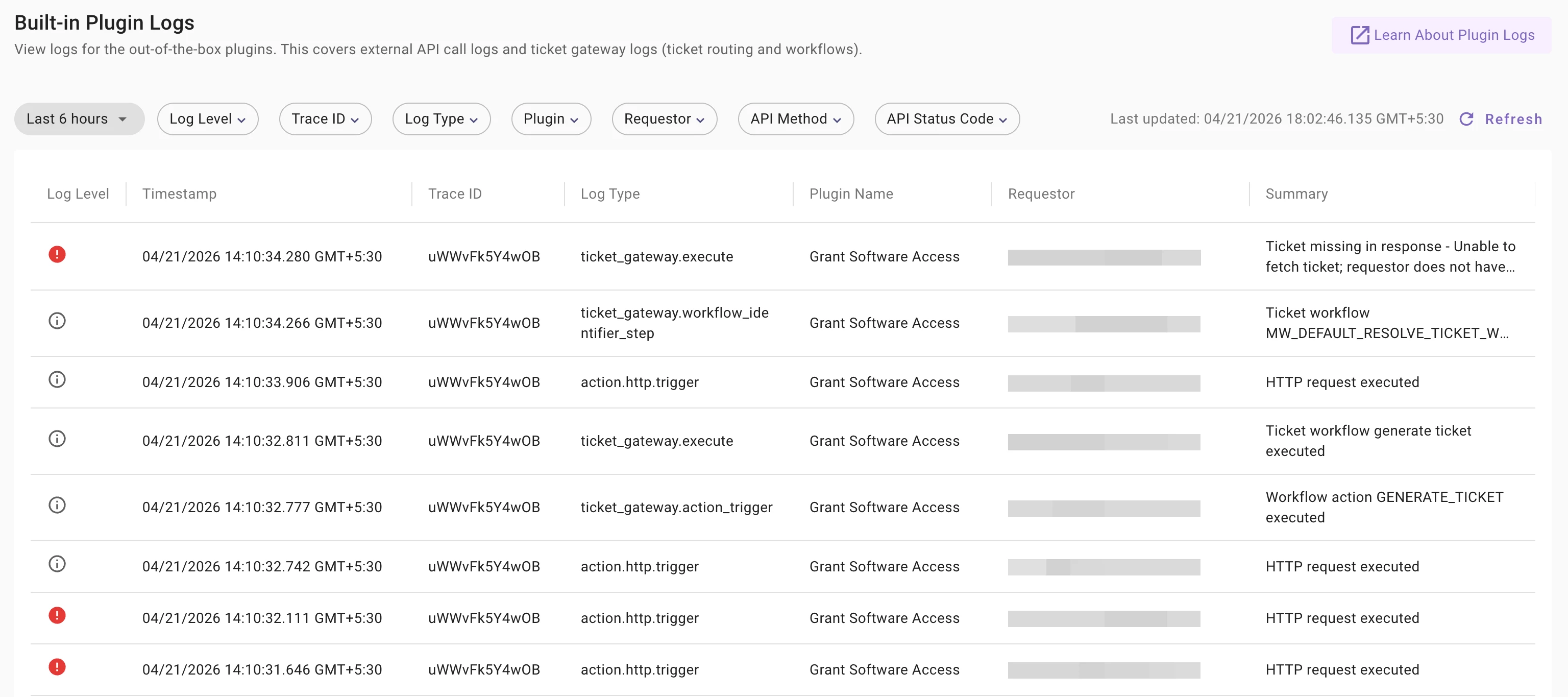 New troubleshooting tool in Moveworks Setup : Built-in plugin logs