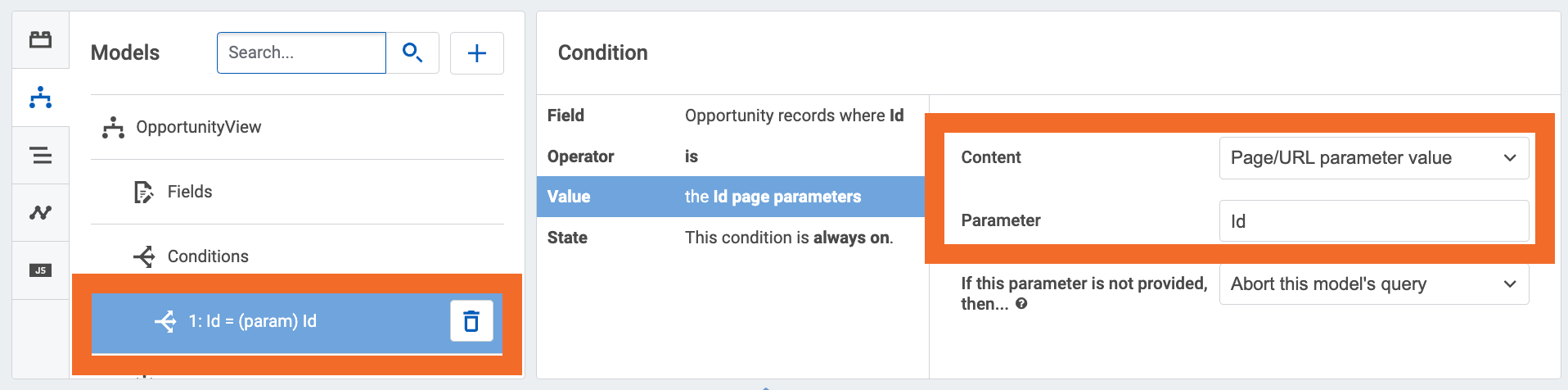 Model condition on Id parameter