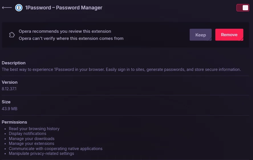 Browser Extension v8.12.37 broke in Opera GX | 1Password Community