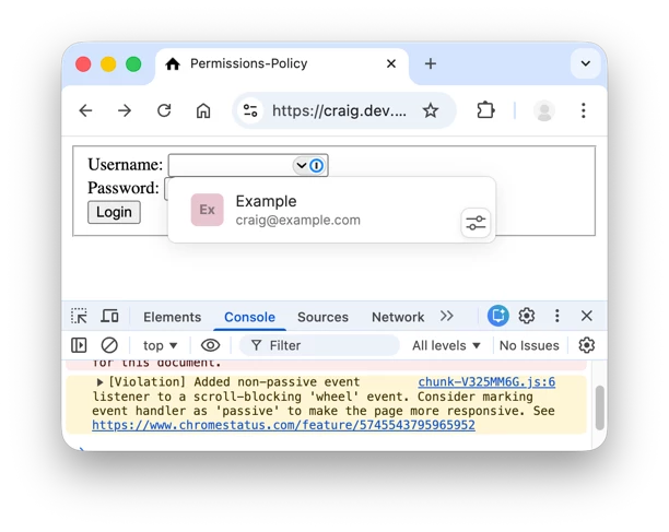 Screenshot showing the non-passive event warning