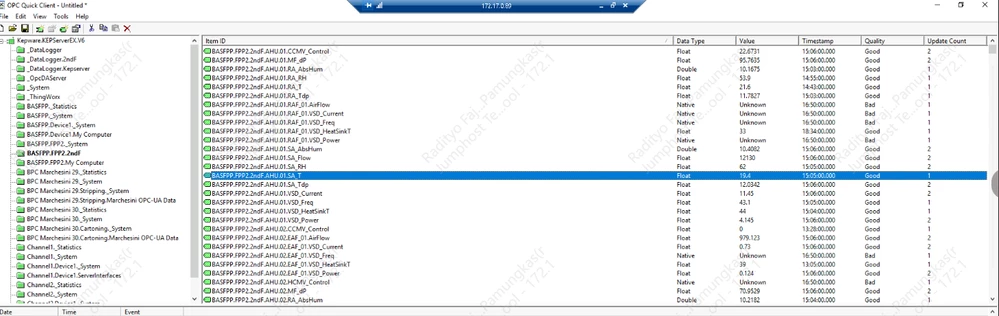 OPC Quick Client shows the missing tag