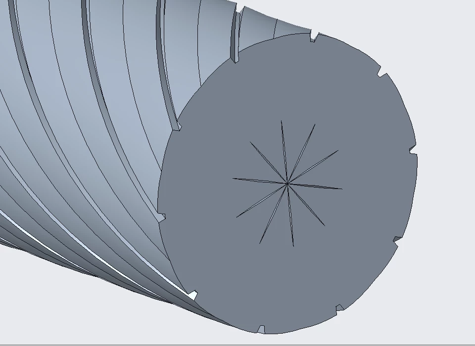 Axis pattern applied to helical sector with gaps in the center of geometry.